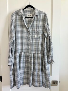 Grayson The Changemaker Gray Plaid Drop-Waist Long Sleeve Shirt Dress Large Sz 4